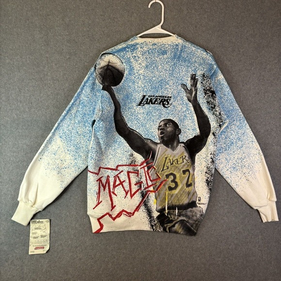 Vintage LA Lakers Magic Johnson Sweatshirt NBA Medium DEADSTOCK Graphic 90’s T’s - Picture 16 of 16